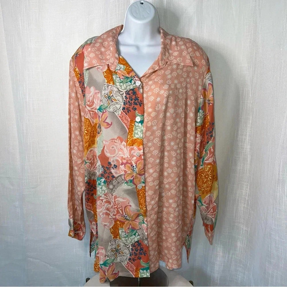 Vintage Koos of Course! 100% Silk Button Up Long Sleeve 90’s Blouse Sz 1X - Picture 1 of 6